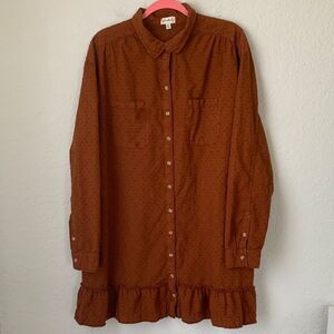 Wonderly Terracotta Cotton Long Sleeve Button-Up Dress Size XXL